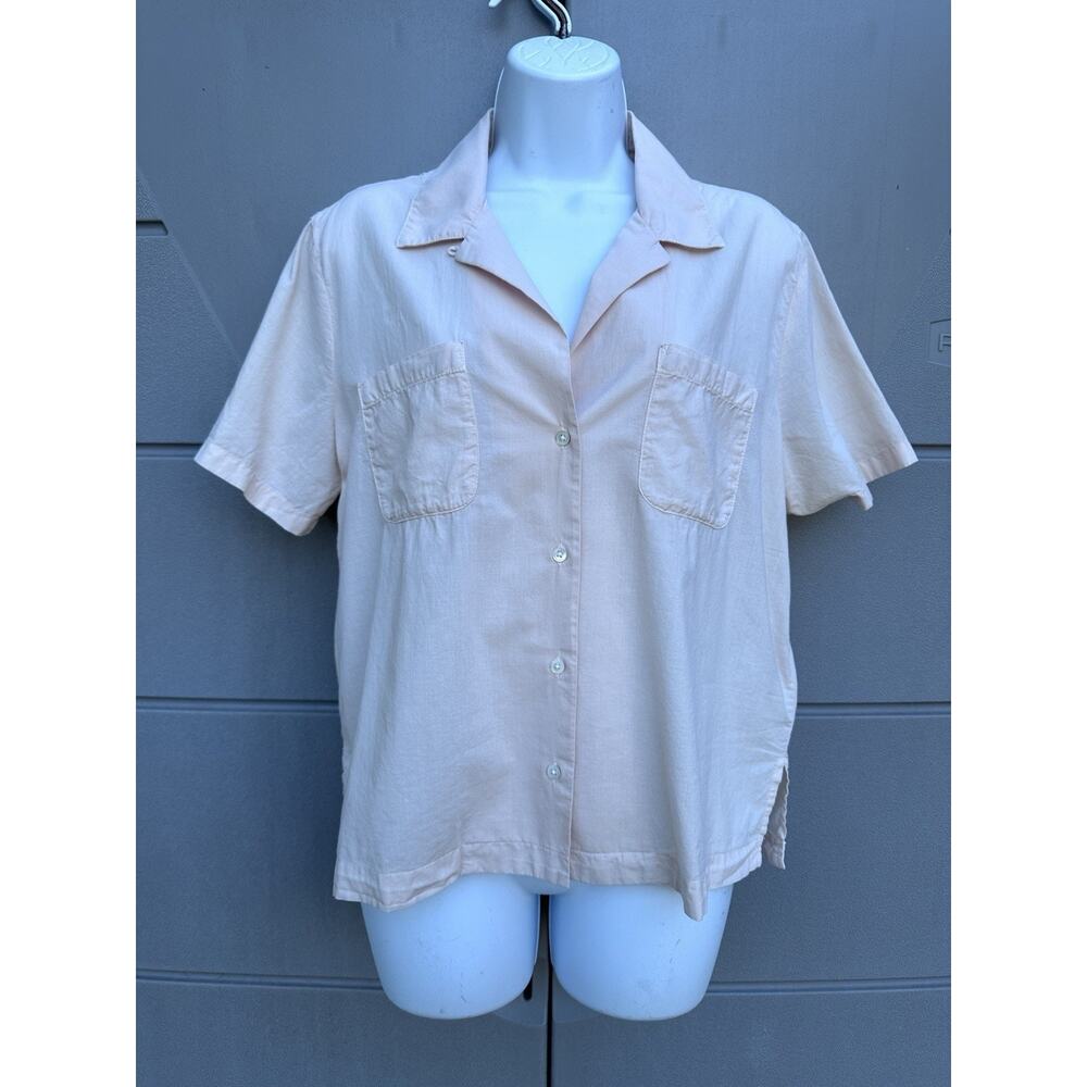 James Perse Cotton Short Sleeve Button Up Camp Shirt Sz 2/M Light Pink Preppy
